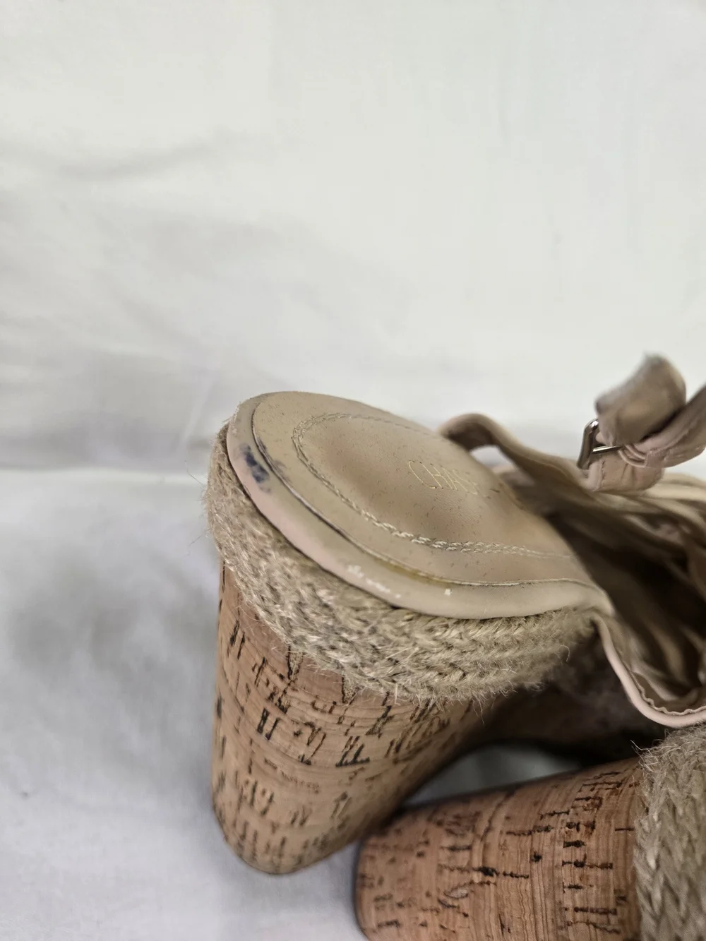 Chase + Chloe Beige Braided Cork Platform Wedge Sandals